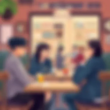 Casual Conversations in a Café A cozy café setting with patrons engaged in lively discussions