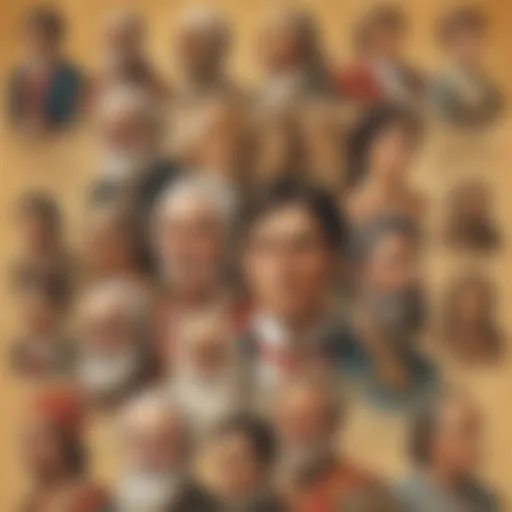 Illustration depicting historical figures on traditional history posters