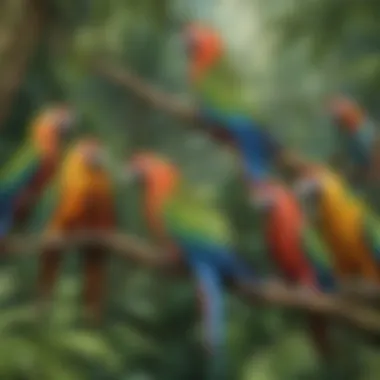 Colorful and exotic parrot species in the lush Amazon rainforest