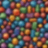 An array of colorful solids demonstrating various textures and shapes.
