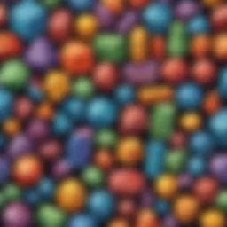 An array of colorful solids demonstrating various textures and shapes.