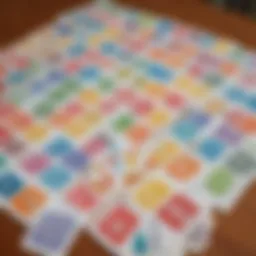 Colorful alphabet flashcards displayed on a table