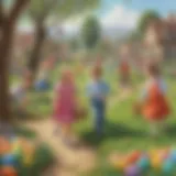 Illustration depicting a colorful Easter egg hunt