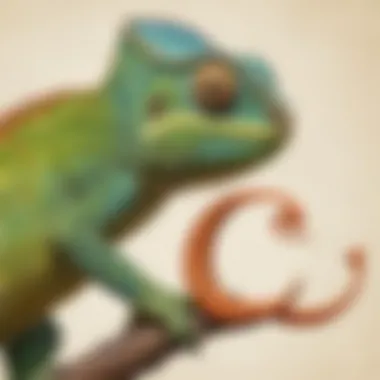 C is for Chameleon Illustration of a Chameleon embodying the letter C
