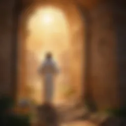 A serene depiction of the resurrection scene with a radiant light illuminating the tomb.
