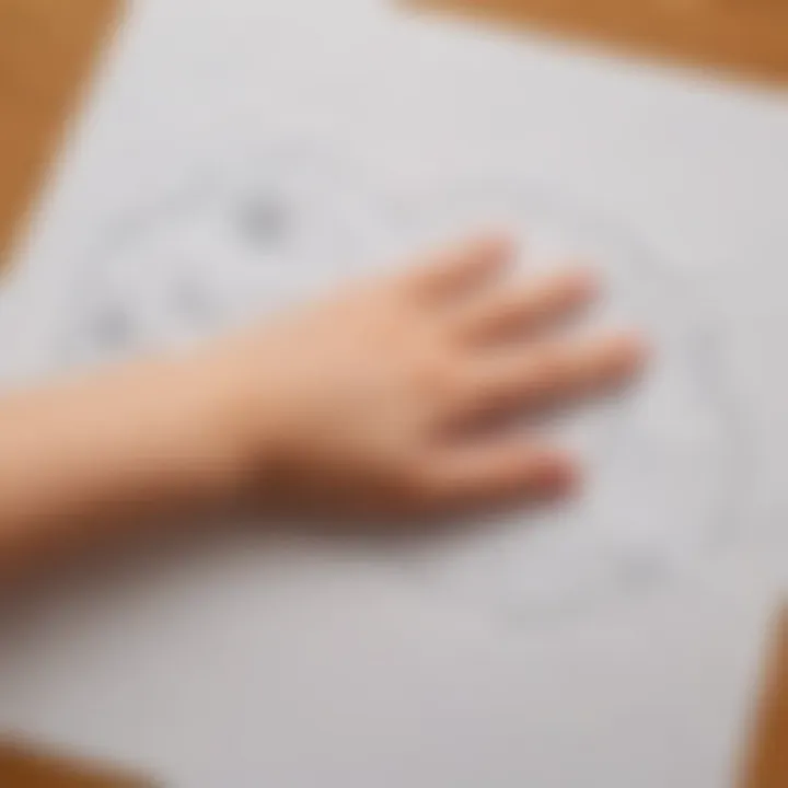 Close-up of a preschooler's hand tracing their name on a sheet