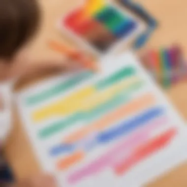 Preschooler using name tracing sheet with colorful markers