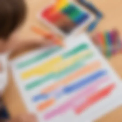 Preschooler using name tracing sheet with colorful markers