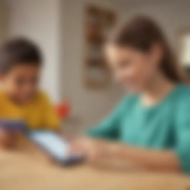 Child engaging with a vocabulary flash card app on a tablet