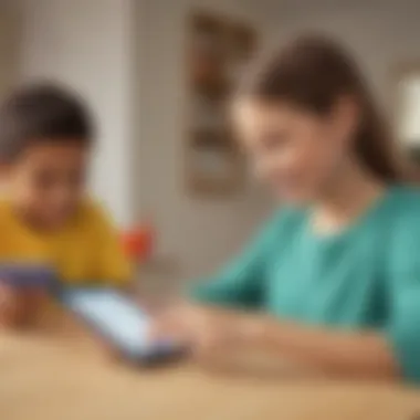 Engagement Through Technology Child engaging with a vocabulary flash card app on a tablet