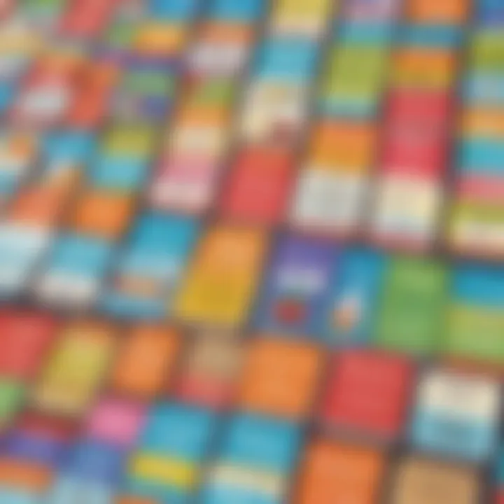 Colorful flash cards showcasing various vocabulary words