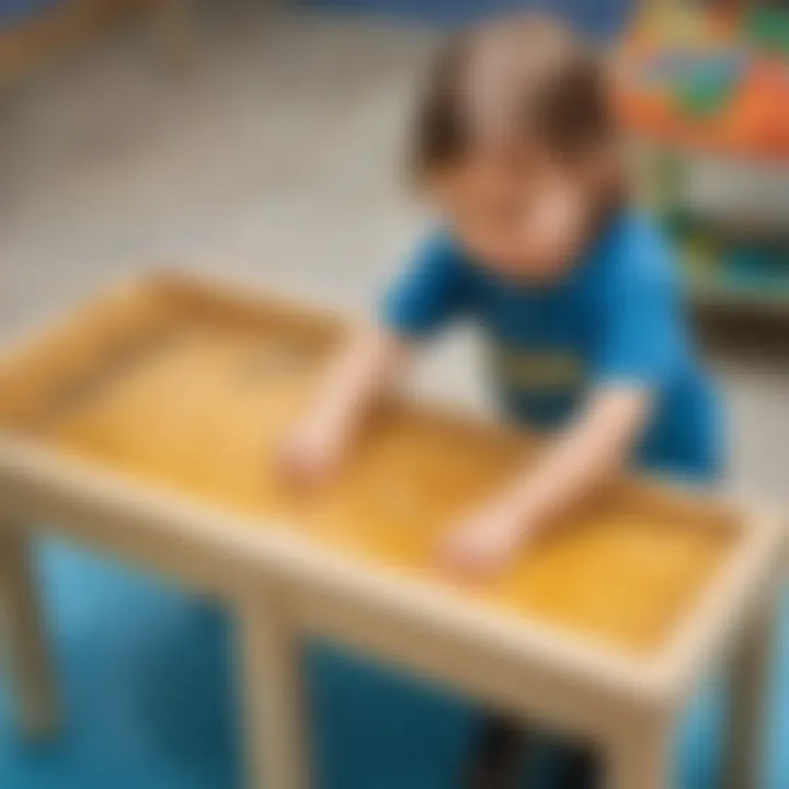 Child exploring textures and pouring water in a water table