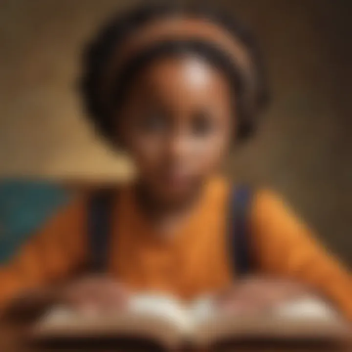 Illustration of a young reader having an 'aha' moment while reading a black history book