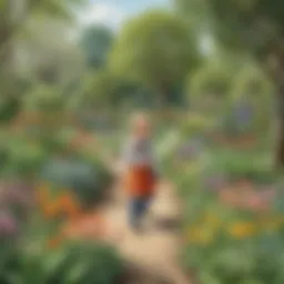 Children exploring botanical garden during spring