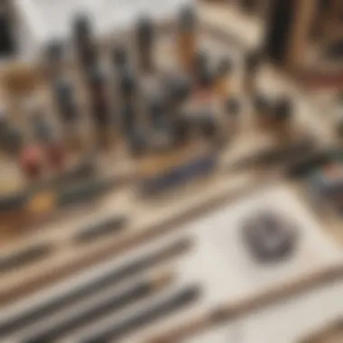 An array of calligraphy tools and inks arranged artistically