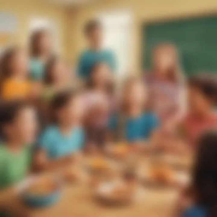 A group of children happily enjoying a healthy snack time together in a classroom