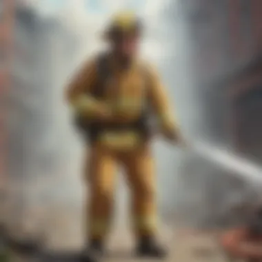 Illustration of a firefighter in action