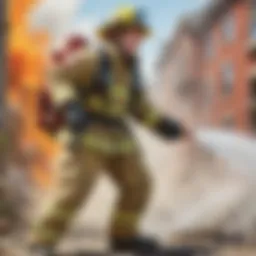 Illustration of a firefighter in action