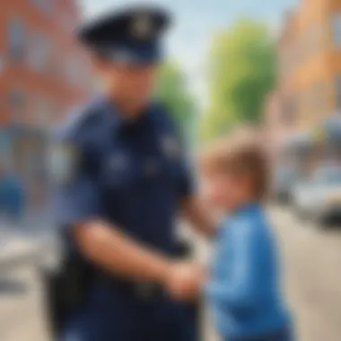 Illustration of a police officer helping a lost child