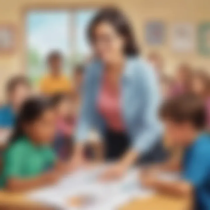 Illustration of a teacher guiding students