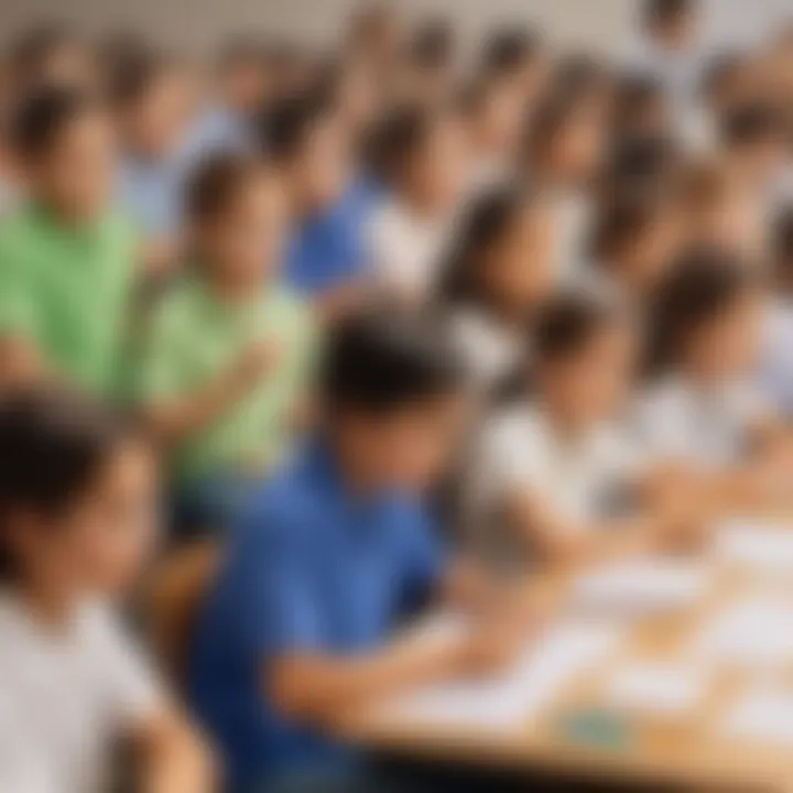 Group of diverse children actively participating in a math competition