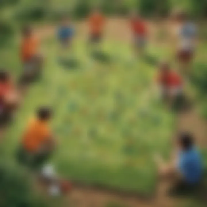 Kids playing strategic outdoor game