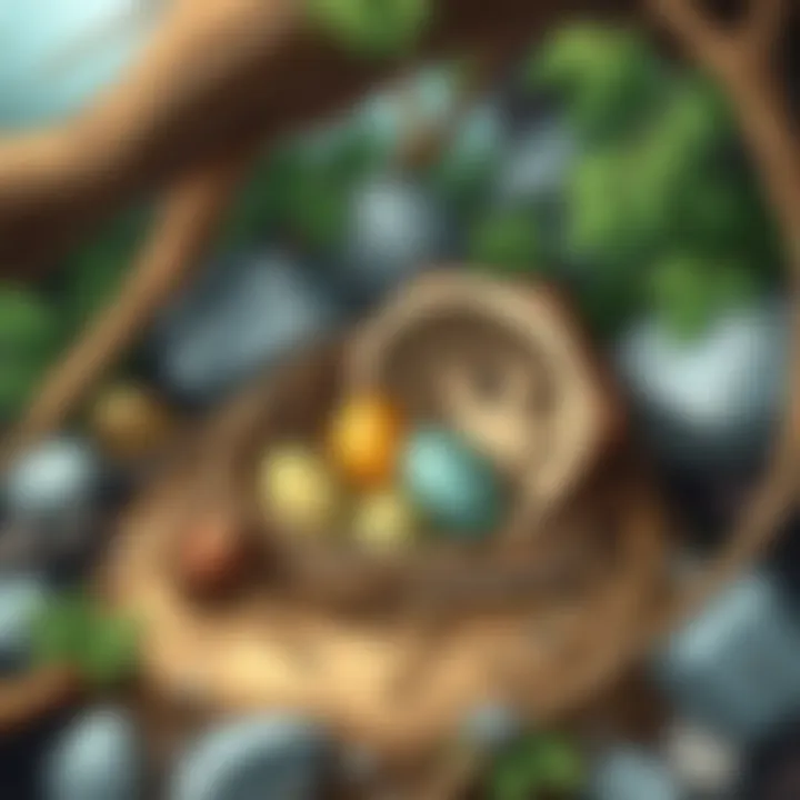 Dinosaur Egg Nest in Prehistoric Habitat An artistic representation of a dinosaur egg nest in a prehistoric setting