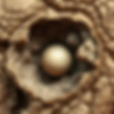 Detailed View of Fossilized Dinosaur Egg A close-up of a fossilized dinosaur egg showcasing intricate details