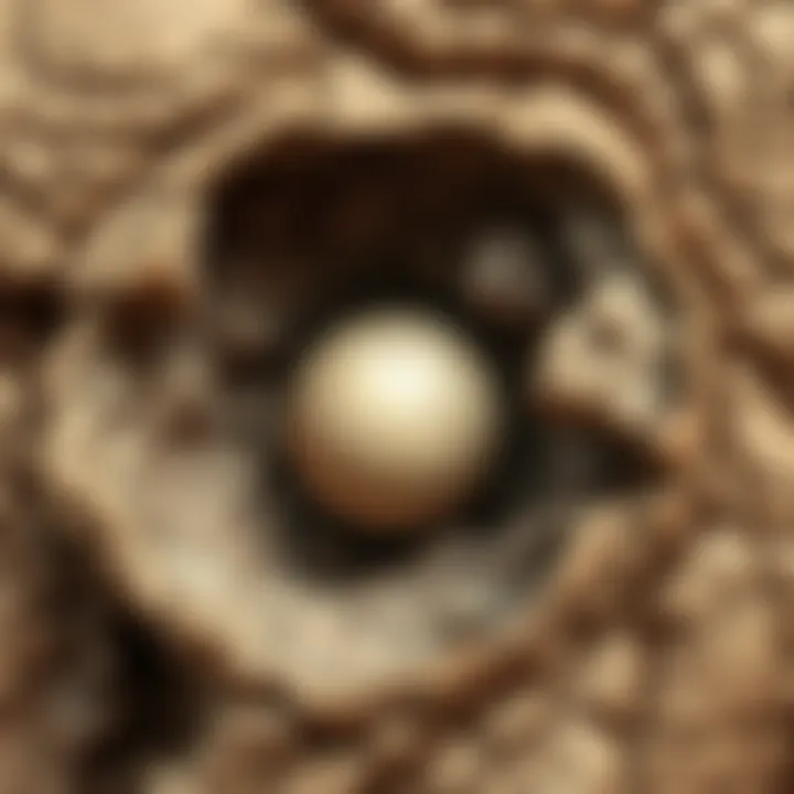Detailed View of Fossilized Dinosaur Egg A close-up of a fossilized dinosaur egg showcasing intricate details