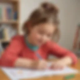 A child engaged in a dot to dot activity with a colorful workbook.