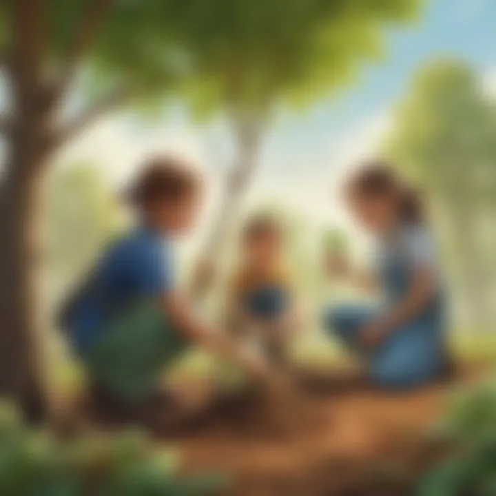 Illustration of kids planting trees