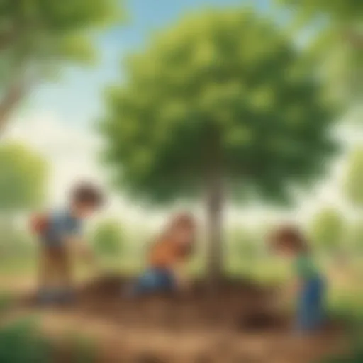 Illustration of kids planting trees