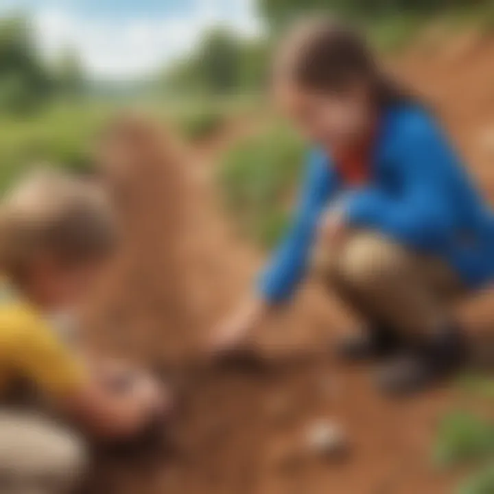 Kindergarten student engaging with various soil types