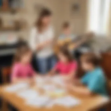 Parents Assisting Children with Music Flash Cards Parents assisting children with music flash cards at home