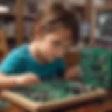 Illustration of a child engaging with an electronic circuit board