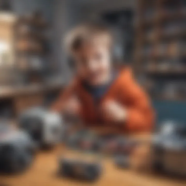 Illustration of a child excitedly exploring a robotic kit