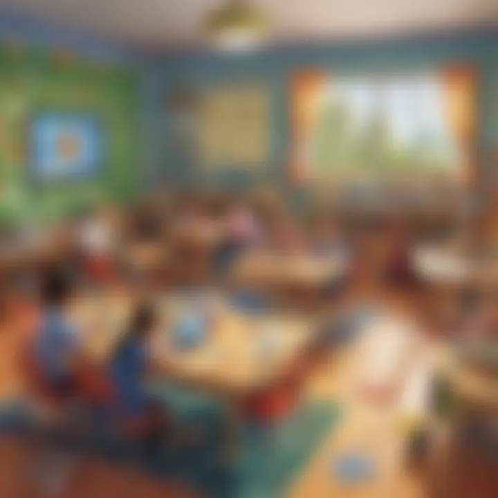 A vibrant classroom setting with educational games integrated into lessons