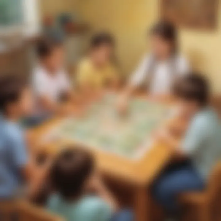 Group of children participating in an interactive group game focused on language skills.
