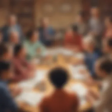 Diverse Group Discussion Illustration showcasing diverse group discussing literary debates