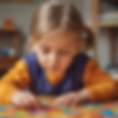 A child engaged in a puzzle with vibrant pieces