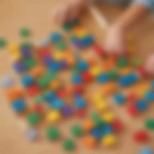 Children engaged in a creative subtraction game with colorful blocks