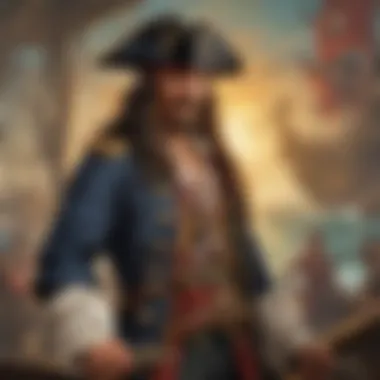Illustration of a fierce pirate captain commanding his crew