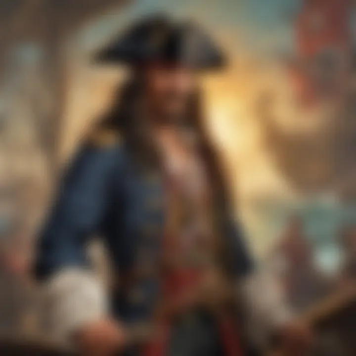 Illustration of a fierce pirate captain commanding his crew