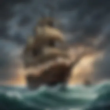 The Perilous Journey Illustration of a pirate ship navigating stormy seas