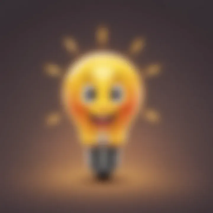 Illustration of emojis depicting a light bulb shining brightly