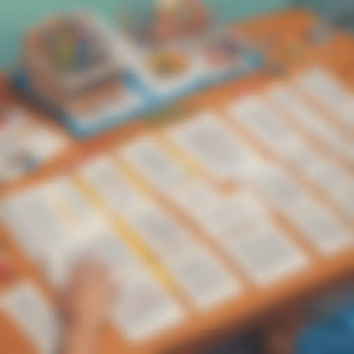 A colorful array of fixing sentences exercises spread out on a table.