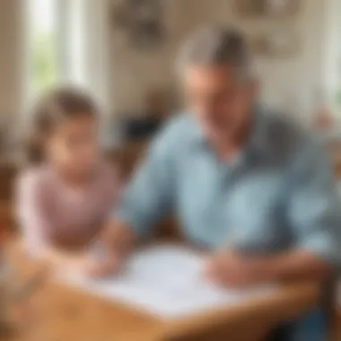A parent assisting a child in solving fixing sentences worksheets at home.