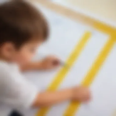 Child drawing measuring lines on worksheet