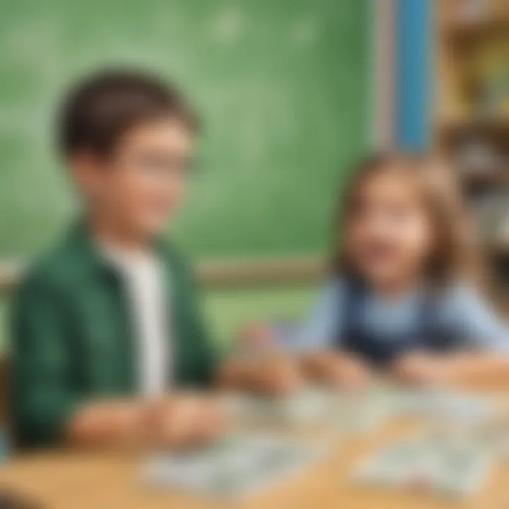 Illustration depicting a playful approach to teaching money concepts in kindergarten