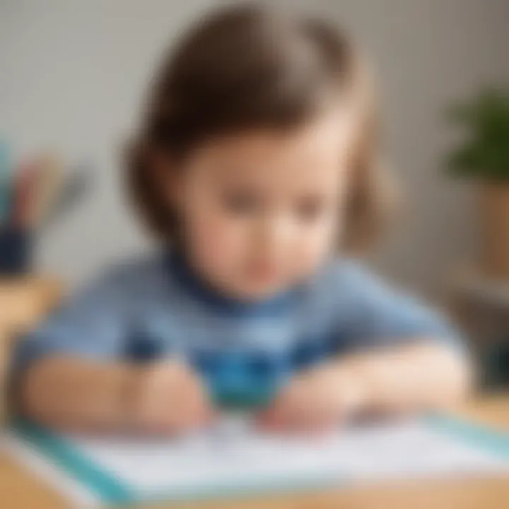 Preschooler focused on cutting activities with scissors